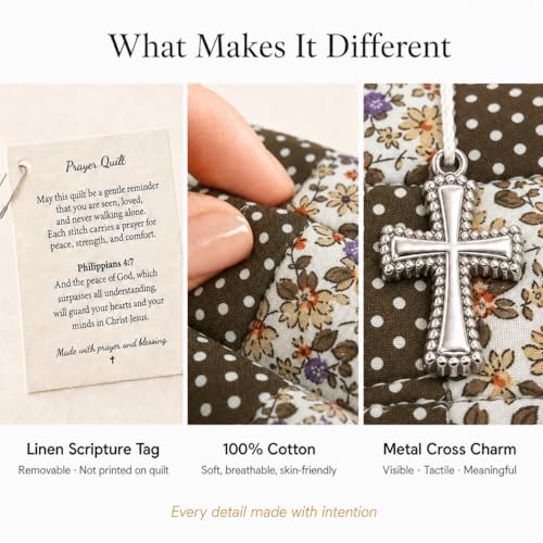 Onism Large Pocket Prayer Quilt with Cross & Mary Charm