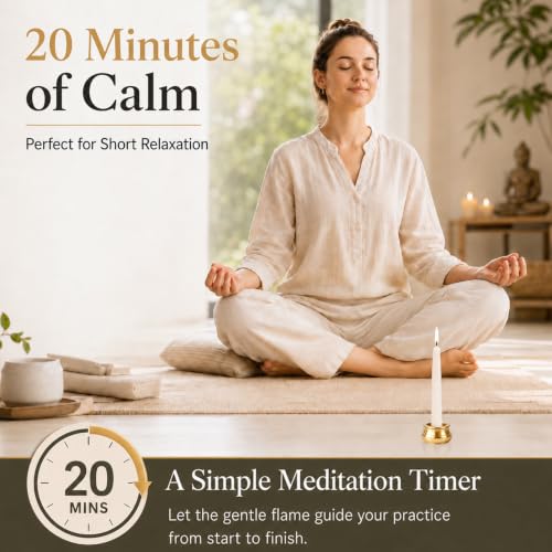 Natural Beeswax Meditation Candles 20 Pack - 3.15 Inch Dripless Ritual Candles with Brass Holder
