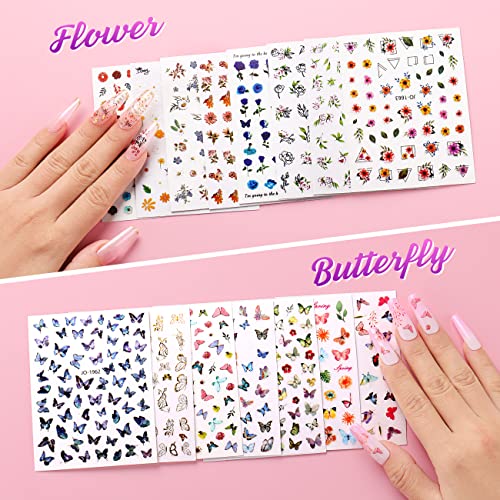 AIMEILI 30 Sheets 3D Butterfly & Flower Nail Art Stickers Self-Adhesive Decals