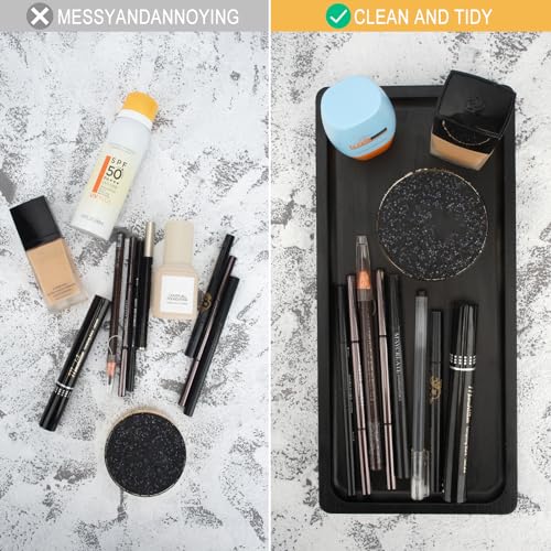Siencooray Black Bamboo Vanity Tray - 11.8-Inch Bathroom Organizer