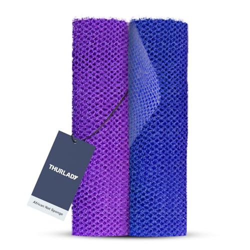 THURLADY African Exfoliating Net Sponge 2 Pack - Nylon Body Scrubber