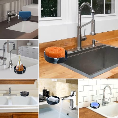 Marble Silicone Self-Draining Soap Dish with Suction Cups - Kitchen & Bathroom Sink Organizer
