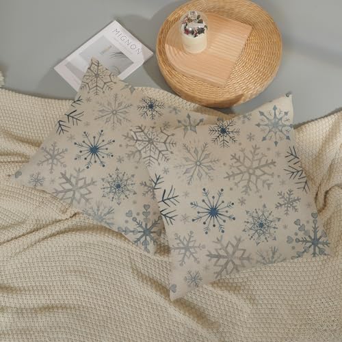 Christmas Pillow Covers 20x20 Inch Set of 2 - Blue Grey Snowflakes Holiday Decor