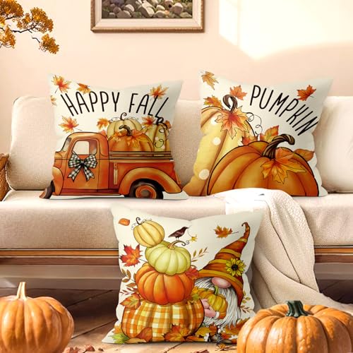 Autumn Pumpkin Gnome Throw Pillow Covers - Set of 4 (18x18)
