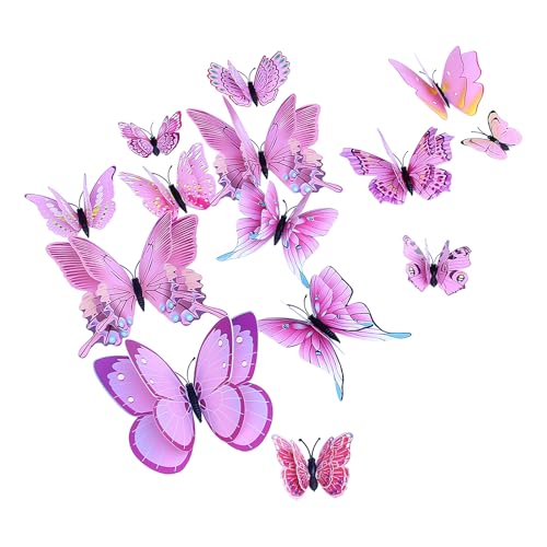 24 PCS 3D Butterfly Wall Stickers with Magnets - Pink Decor
