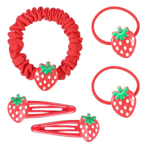 Strawberry Hair Clip and Hair Ties Set - 5PCS Cute Fruit Barrettes