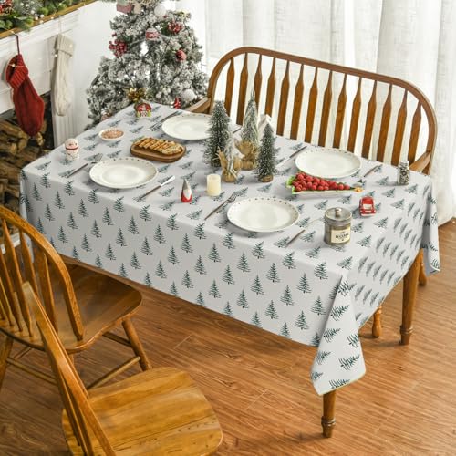 Christmas Tablecloth 60 x 120 Inch Rectangular Trees Green Boho - Holiday Home Decor