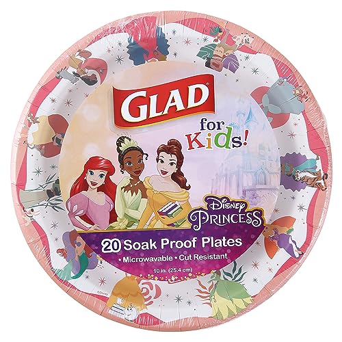 Glad for Kids Disney Princess Disposable Paper Plates, 10 Inch, 20 Count