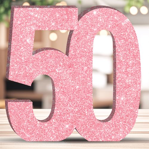 DEEZOMO Pink Glitter 50th Birthday Number Table Decoration 7.8 Inch