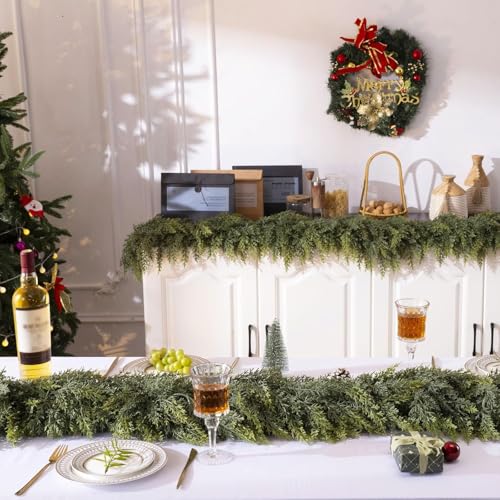 9Ft Unlit Real Touch Cedar Garland - Faux Pine Christmas Wreaths Set of 2