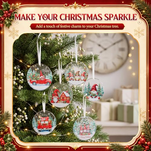 Crystal Glass Christmas Ornament Set - Gnomes, 6 Pack Holiday Decorations