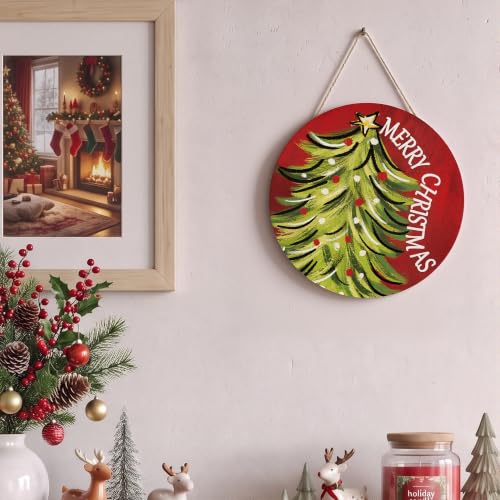 Christmas Tree Door Sign - Merry Christmas Wooden Wreath Hanger - Tree Design - Variation: Christmas Tree
