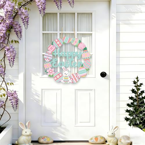 Wooden Easter Bunny Wreath Sign - Welcome Spring Decor