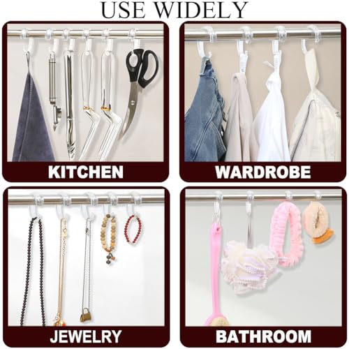 Resze 12PCS Clear C-Shape Shower Curtain Hooks, Smooth Sliding Rings