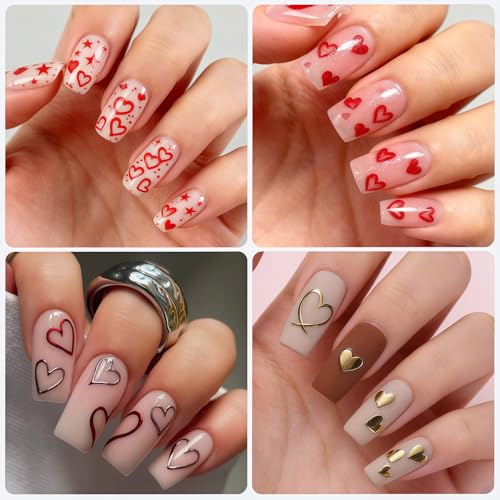 Heart Nail Art Stickers - 6 Sheets Self-Adhesive Valentine Decals