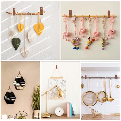 6 Pcs Brown PU Leather Wall Hooks - Boho Style Hanging Straps for Towels