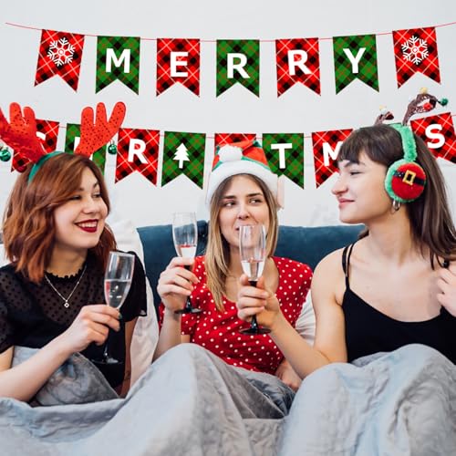 Glittery Merry Christmas Banner Red and Green Hanging Garland Sign