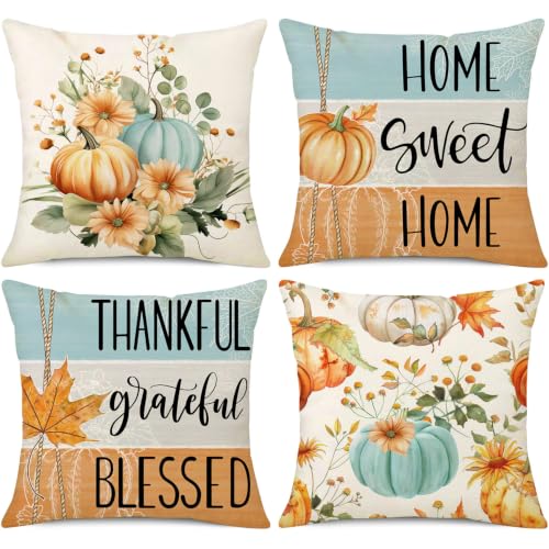 NIGHTWISH Fall Pillow Covers, 18x18 Set of 4, Thanksgiving Cushion Cases