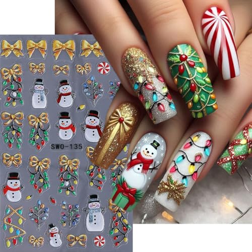POWPOP 5D Christmas Nail Art Stickers Self-Adhesive Winter Decals