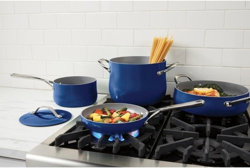 Cuisinart 12-Piece Ceramic Cookware Set - Nonstick, Dishwasher Safe, Even Heat Cooking, Sapphire