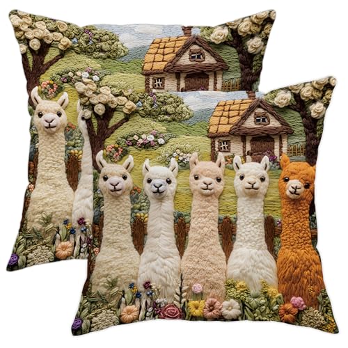 Llama Decorative Velvet Throw Pillow Covers, 20x20 Inch Set of 2