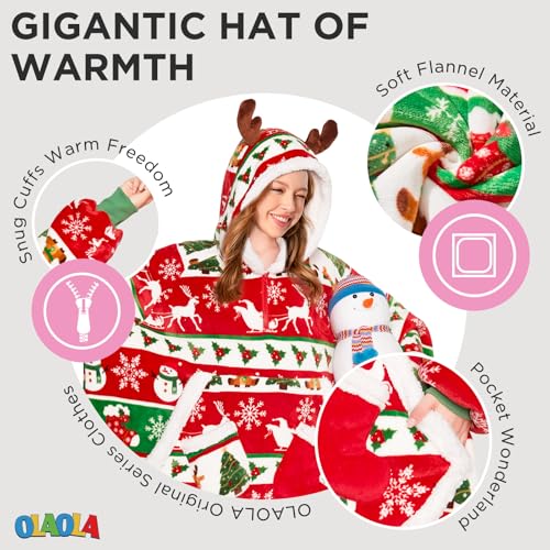 Adult Christmas Wearable Blanket Hoodie with Pockets - New Holiday Cozy Wrap