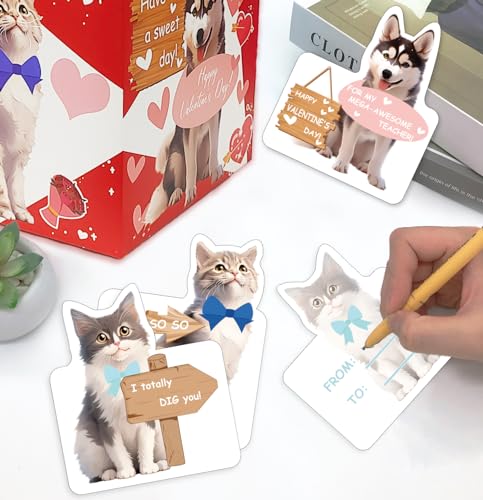 SietDESEO Pet Valentines Cards Box for Kids Classroom Exchange with 40 Cards
