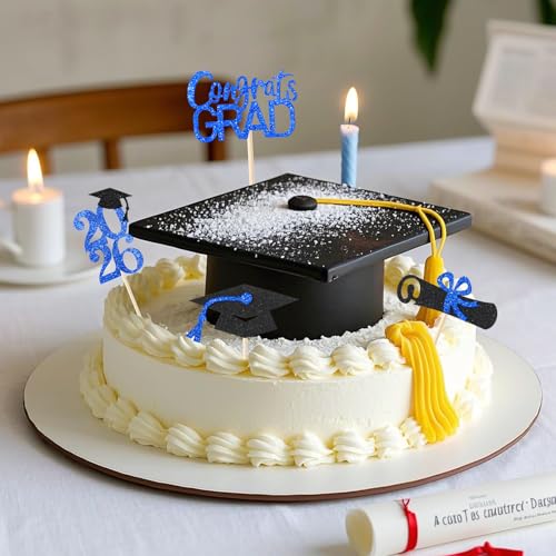 Class of 2026 Graduation Cupcake Toppers Blue Glitter 24 Pack