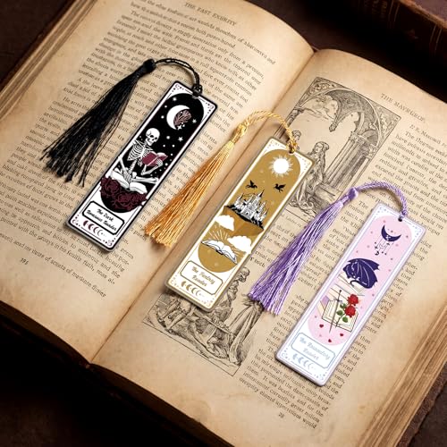 Gueevin 3 Pcs Tarot Fantasy Metal Bookmarks Set with Tassels