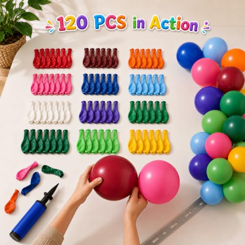 120 Count Assorted 12-Inch Latex Balloons - Vibrant Party Decor