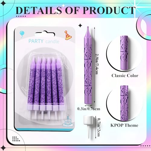 Kpop Purple Lightning Birthday Candles - Set of 12, Cake Topper & Decor