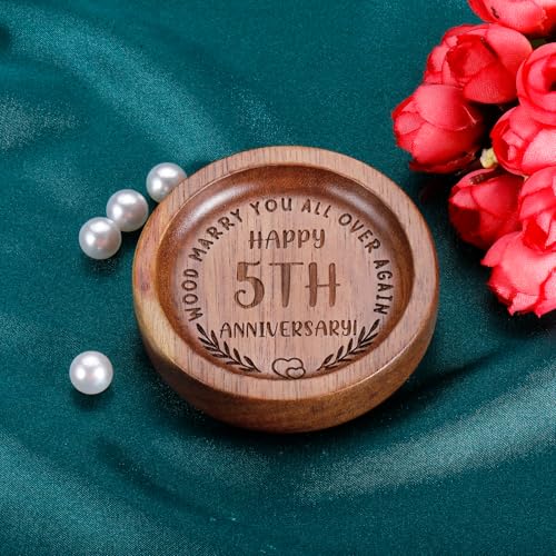 5th Anniversary Wooden Ring Dish - Engraved Wood Gift for Couple
