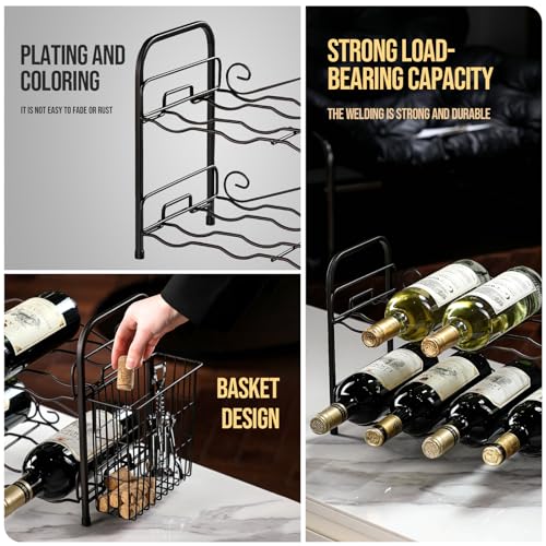 2-Tier Wine Rack for 8 Bottles with Cork Holder - Black