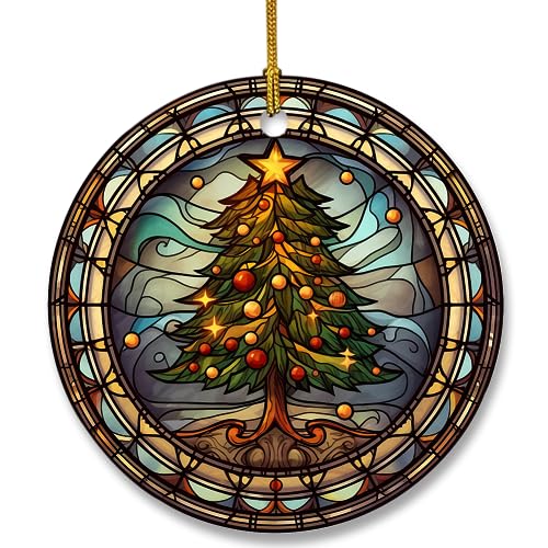 Ceramic Christmas Tree Ornament - Stained Glass Fruit Design