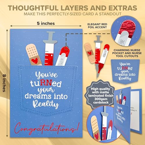 Red Foiled Nurse Graduation Card 5x8in with Envelope & Stickers