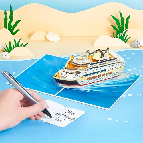 Cruise Ship Pop Up Card - 3D Ocean Travel Design, 5x7 Inch Greeting Card for Retirement, Birthday & Father's Day