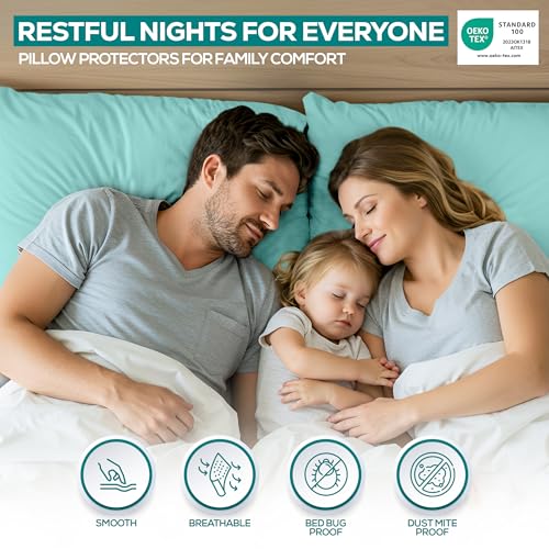 Queen Size Pillow Protectors with Zipper - Set of 2, Waterproof & Dust Mite Proof