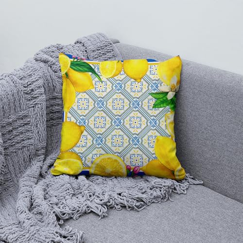 Italian Lemon Pillow Covers 18x18 Inch (Pack of 4) - Blue & Cyan