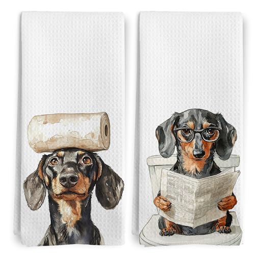 Dachshund Hand Towels Set of 2 - Funny Weiner Dog Bathroom & Kitchen Decor