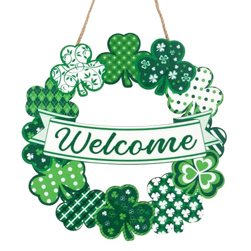 St. Patrick's Day Wooden Shamrock Wreath - 10.8x11 Inch Door Decor