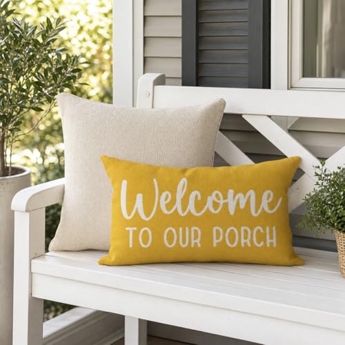 PANDICORN Yellow Farmhouse Throw Pillow Cover 12x20 Inch for Porch
