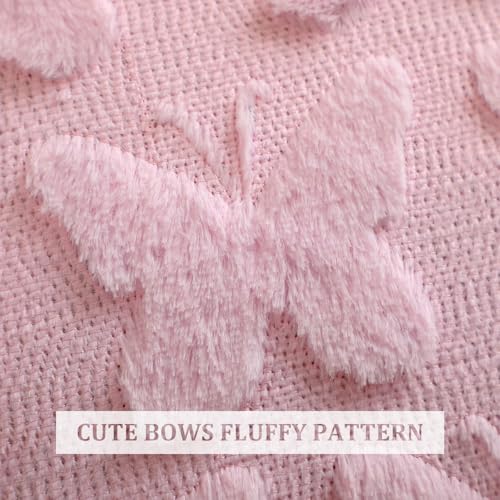 Pink Butterfly Pillow Covers Set of 2 18x18 Inch Faux Fur Decorative Throw Pillows