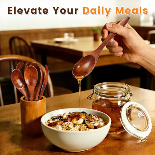 PAGWS 7-Piece Small Wooden Spoon Set - 5.7-Inch Natural Hardwood Utensils