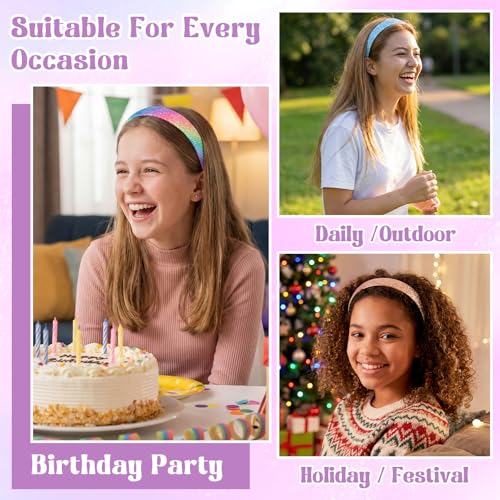 Needbrock 4 Pcs Glitter Sequin Headbands for Girls Rainbow Hair Accessories