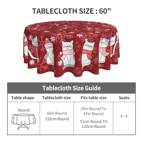 Christmas Cat Round Tablecloth 60 Inch Washable Holiday Kitchen Decor - Variation of THIS listing