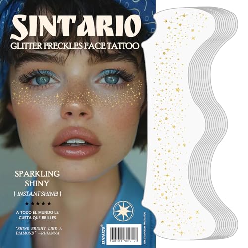 Sintario Gold Glitter Freckles Face Tattoo 12 Pcs Waterproof Makeup