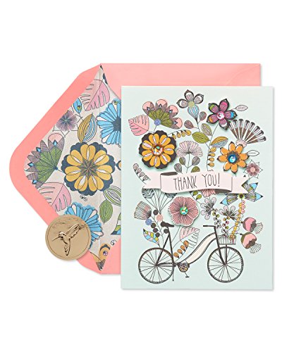 Papyrus Thank You Cards with Glitter - 8 Count Floral Bike Design