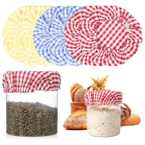 Dopenspi 6-Pack Sourdough Jar Cloth Covers Reusable Plaid Fermentation Lids