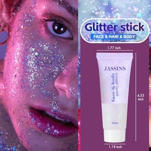 JASSINS 2-Pack Blue & White Body Glitter Gel - Chunky Mermaid Face & Hair Makeup