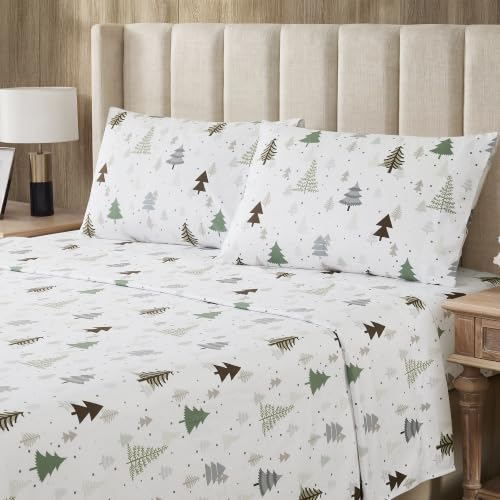 Lodge Christmas Trees Flannel Sheet Set - Twin Deep Pocket Microfiber Bedding